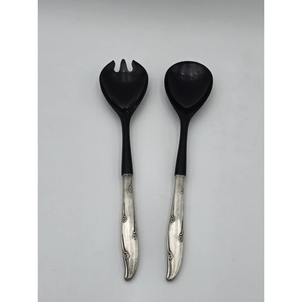 Oneida Community Silver Flower Silverplate Salad Serving Set Spoon Fork Vintage